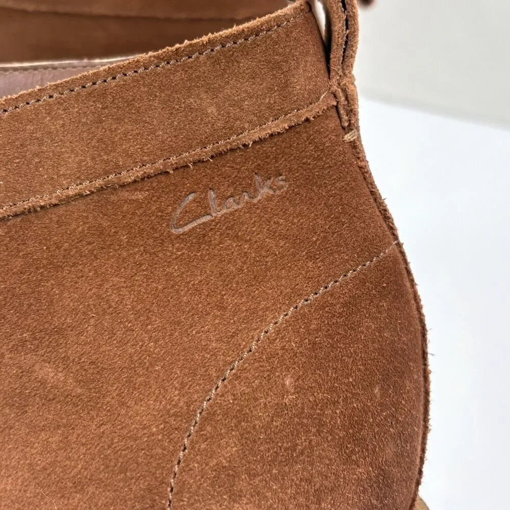 Clarks Men Foxwell‎ Mid Brown Suede Leather Lace Up Boot Cushion Plus Size 11.5
